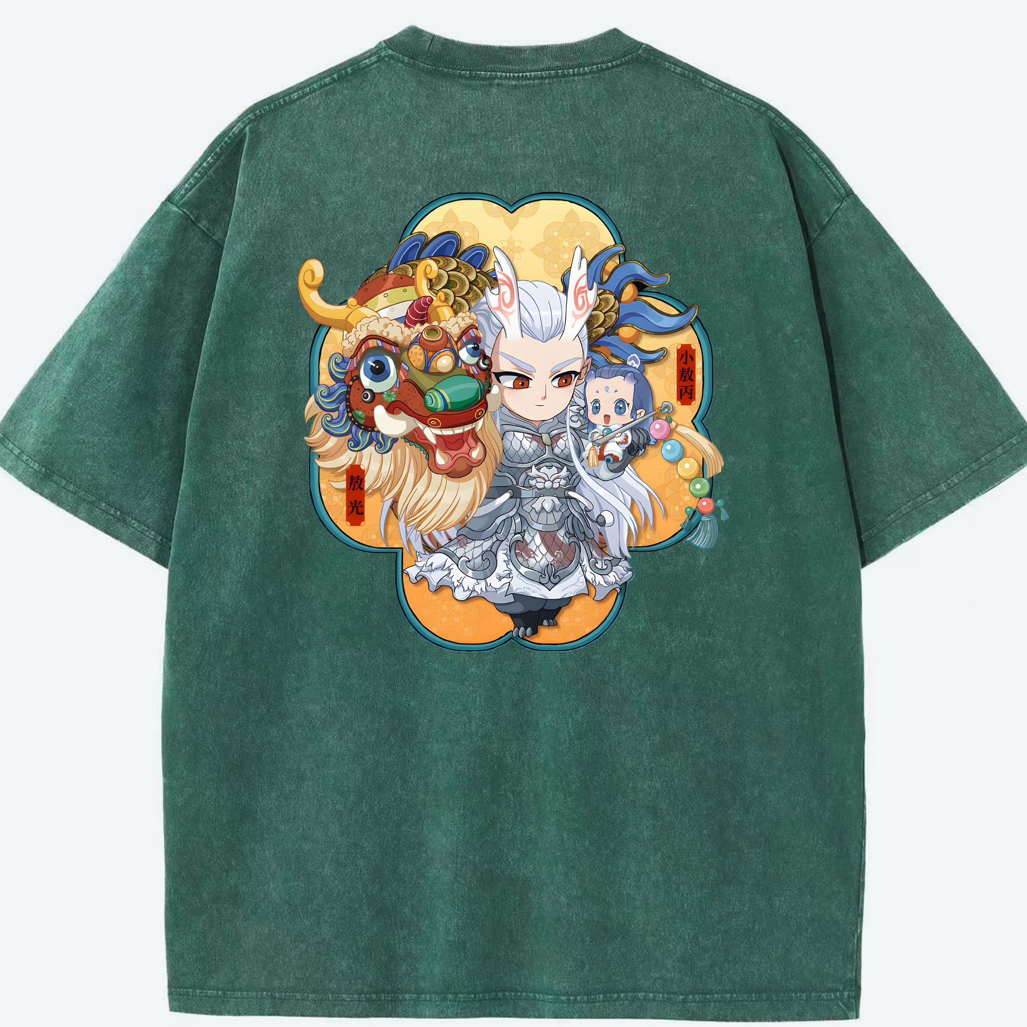 （画像用） Ne Zha 2 ナタ 魔童の大暴れ 綿100% ヴィンテージ風 半袖Tシャツ（背面プリント）